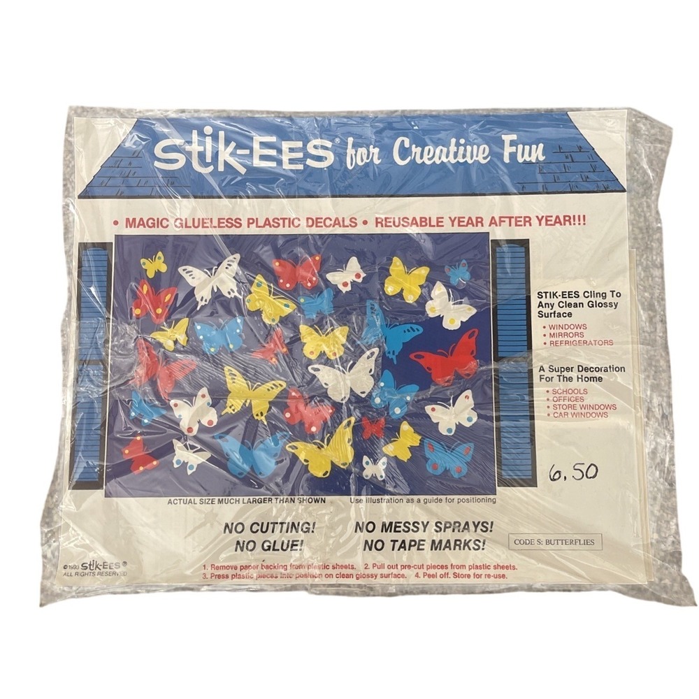 Stik-ees Window Clings Butterflies Code S Vtg 90s Teacher‎ School Spring Summer